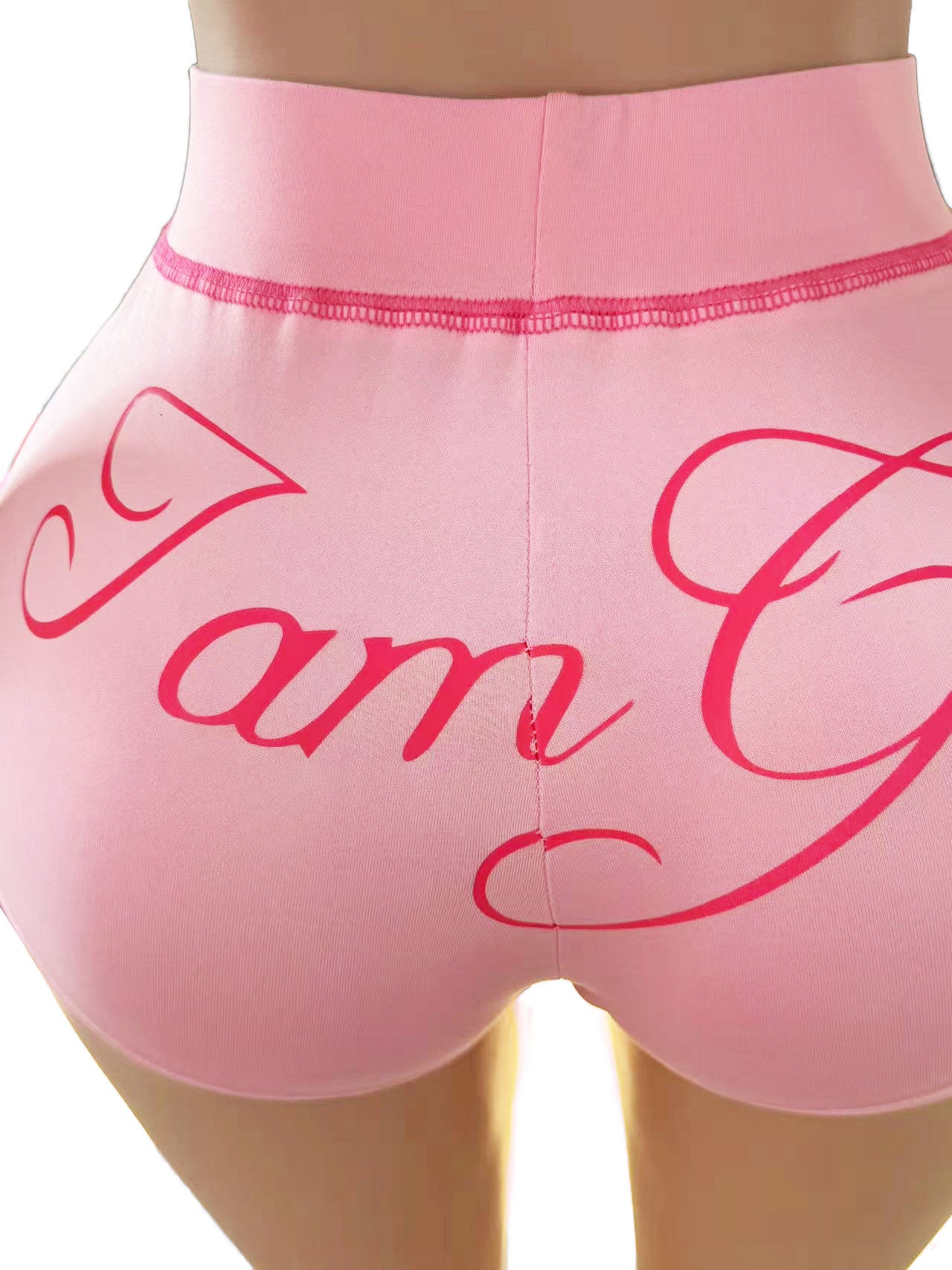 I.AM.GIA Stitch Letter Print Tube Top Biker Shorts 2 Piece Outfit Set