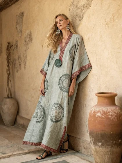 Women Boho Diagonal Striped Off Shoulder Loose Kaftan Maxi Beach Dress