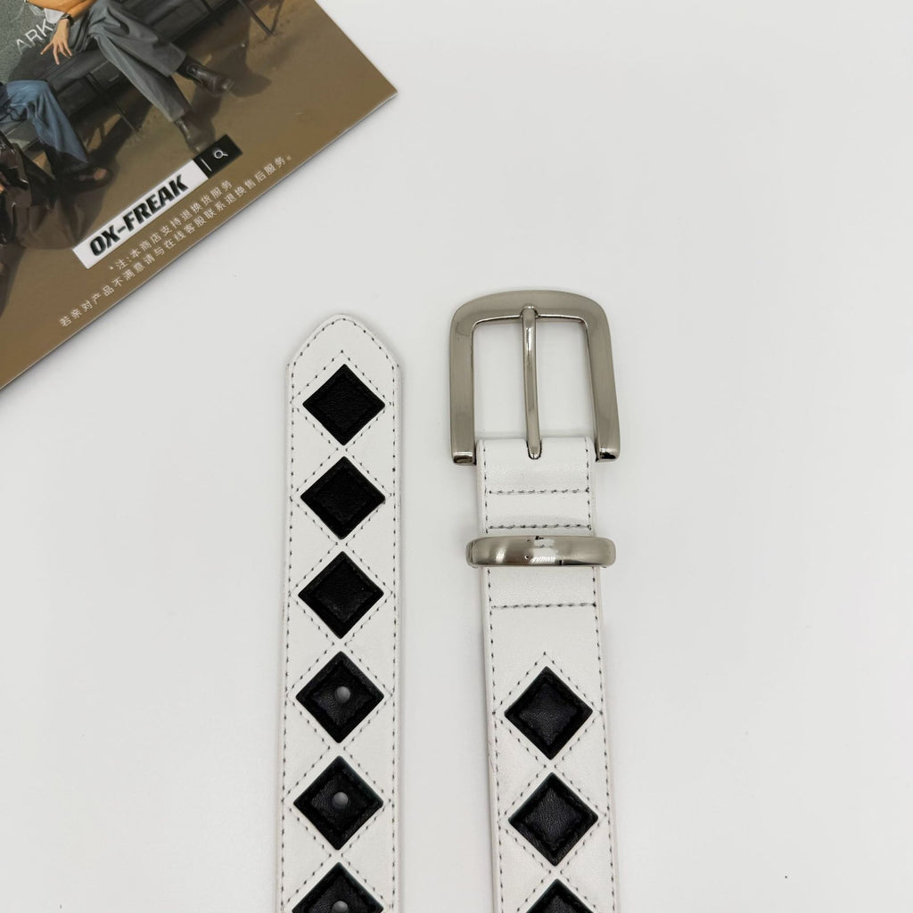 Stussy Black White Checkerboard Leather Belt Streetwear Unisex