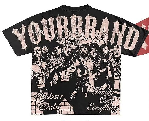 Y2K Hip-Hop Cartoon Portrait Oversized Vintage Baumwoll-T-Shirt im Members-Only-Stil