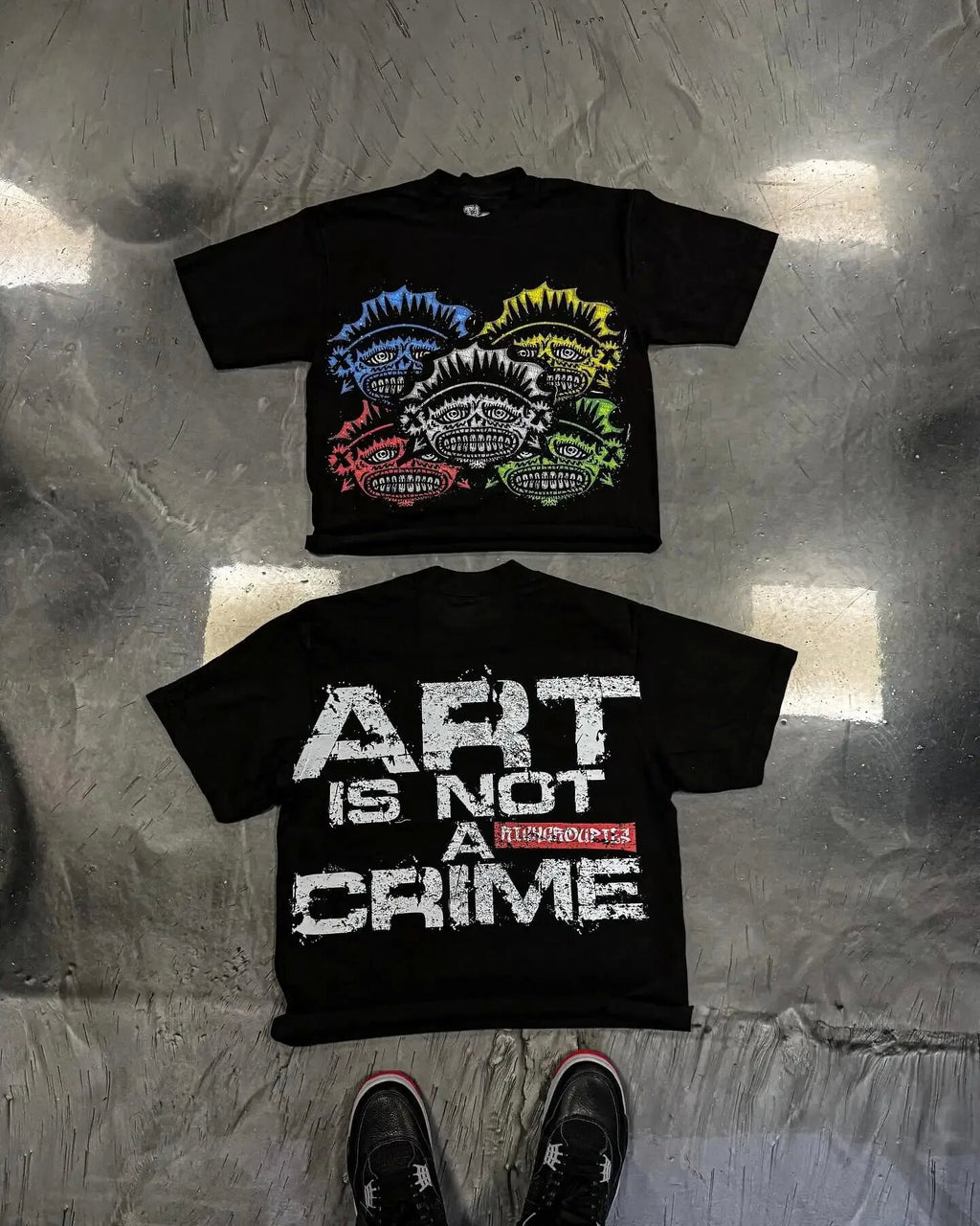 Y2K Gothic Monster Face Rhinestone Print Unisex Short Sleeve T-Shirt