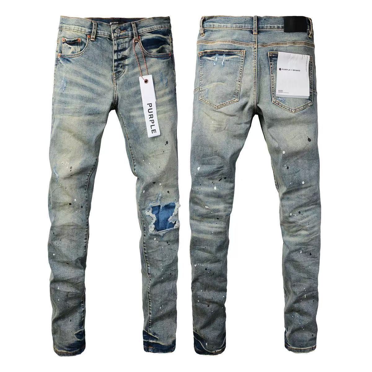 Purple Brand Men Stretch Skinny Ripped Printed Embroidered Denim Jeans