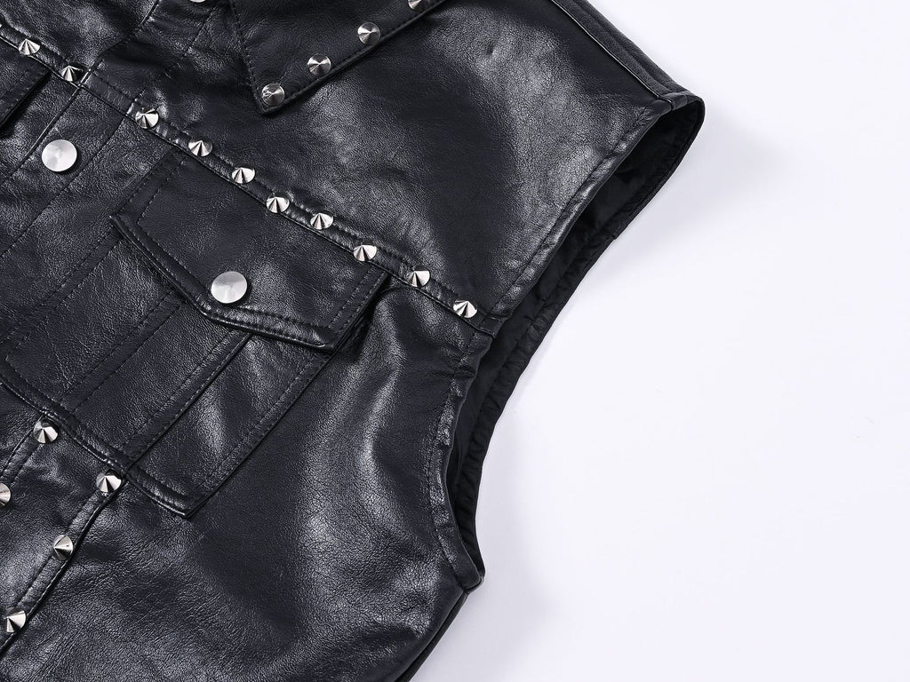 Rivet Biker Punk Faux Leather Vest Unisex Sleeveless Waistcoat
