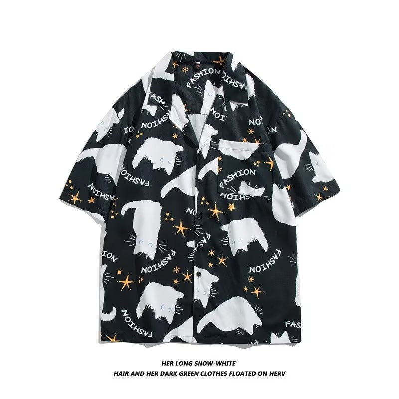 Unisex Vintage Camp Collar Tropical Floral Loose Beach Vacation Shirt 1301-1341