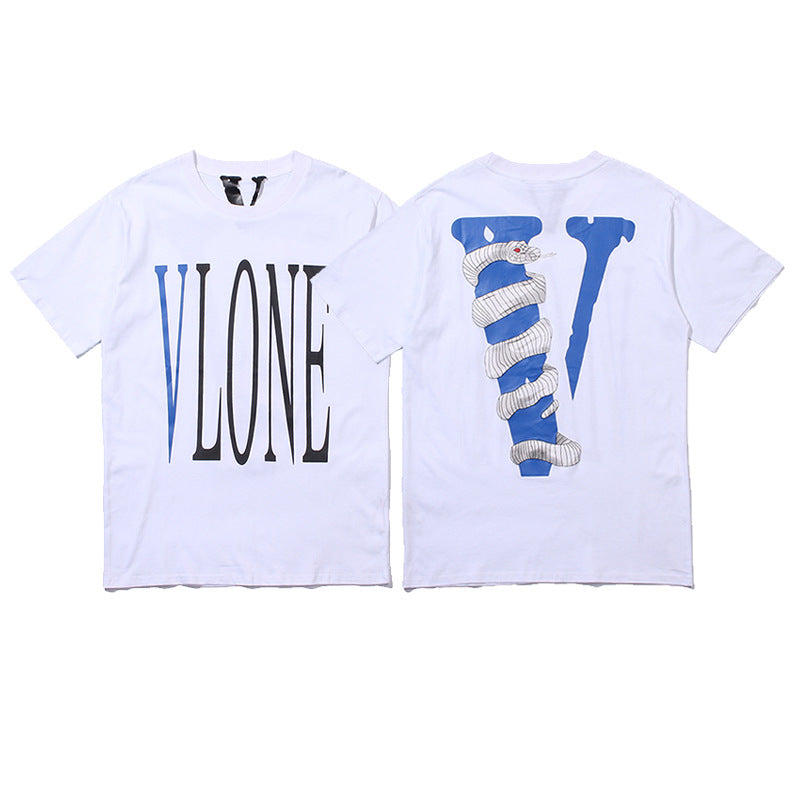 Vlone Big V Letter Graphic Print Short Sleeve Tee Streetwear Unisex