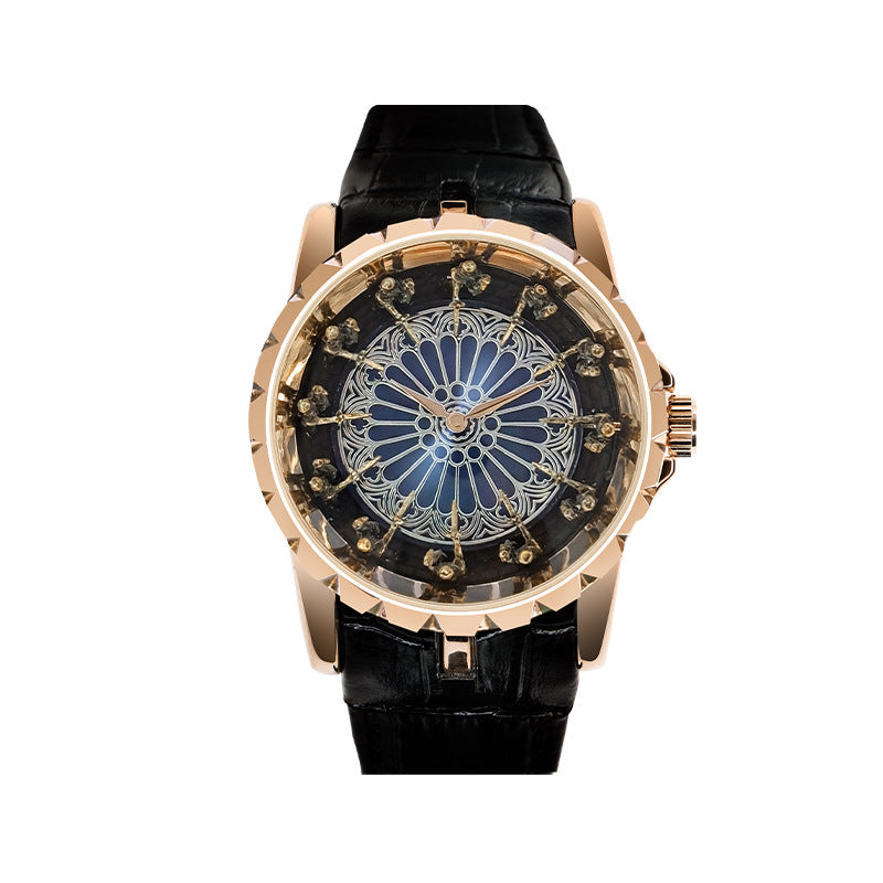 12 Round Table Knights Men Watch 3D Skeleton Dial Quartz Wrist Watch
