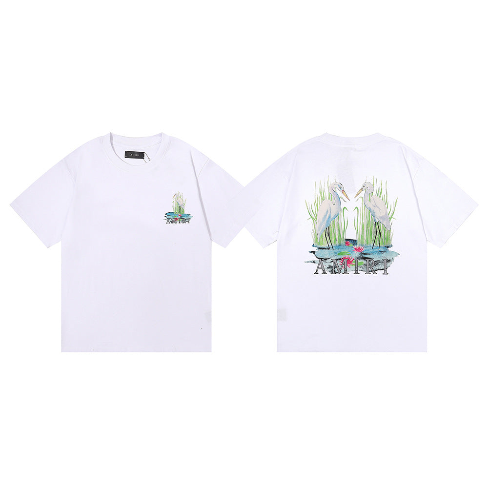 Amiri Rose Skull Letter Graphic Short Sleeve Tee Streetwear Unisex