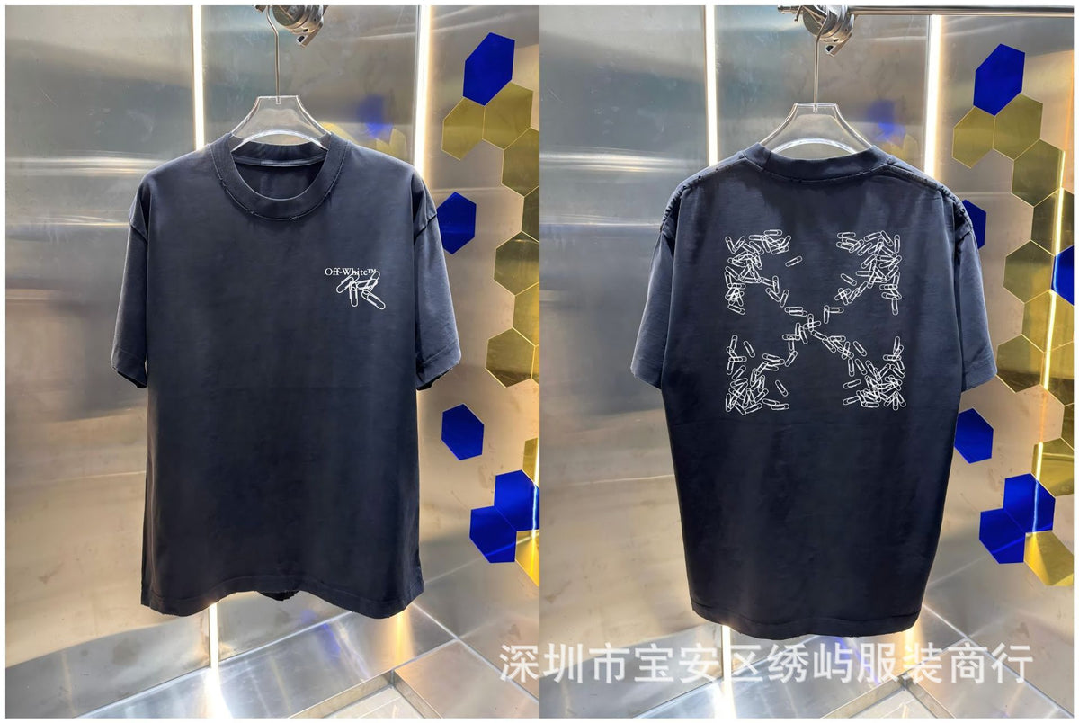 Off-White Washed Distressed Crew Neck Short Sleeve T Shirt Unisex