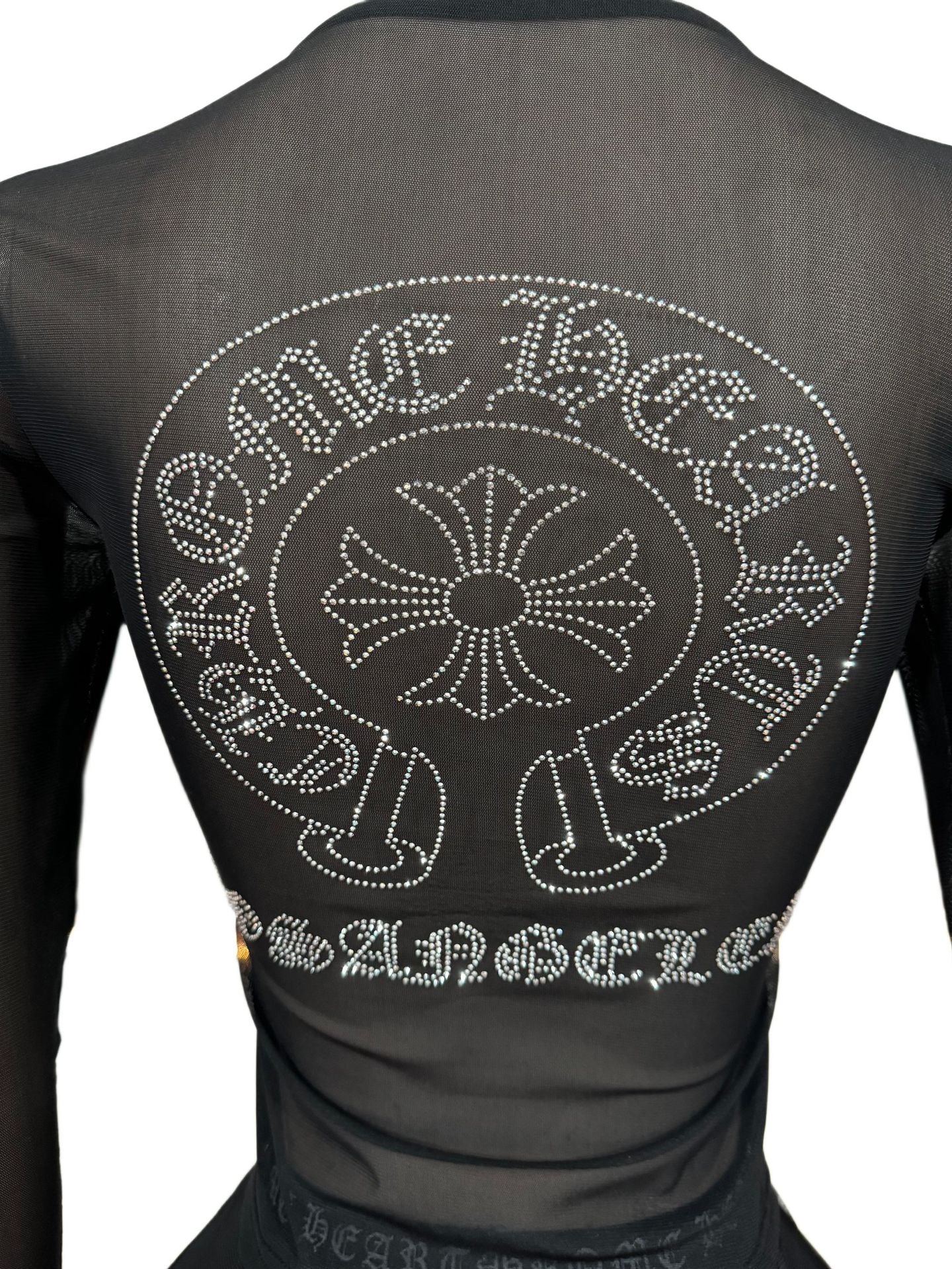Chrome Hearts Black Mesh Horseshoe Rhinestone Sheer 2 Piece Set