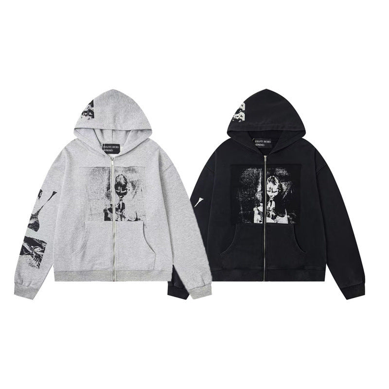 ERD Distressed Washed Vintage Full Zip Hoodie Jacket Unisex