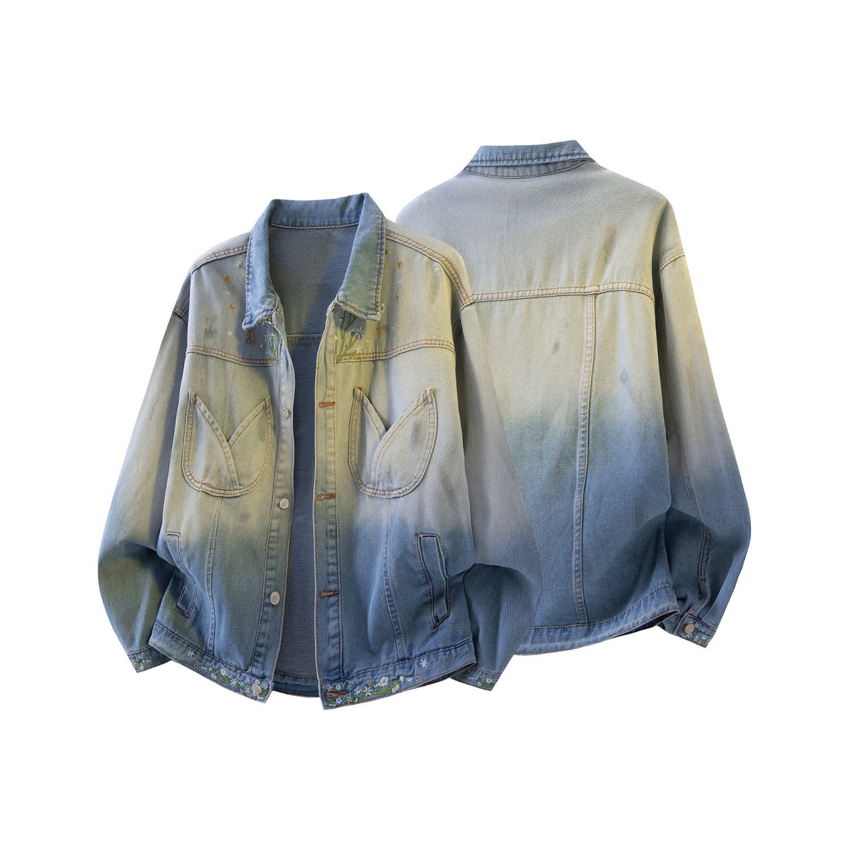 Y2K Vintage Washed Spliced Denim Zip‑Up Jacket Streetwear Unisex