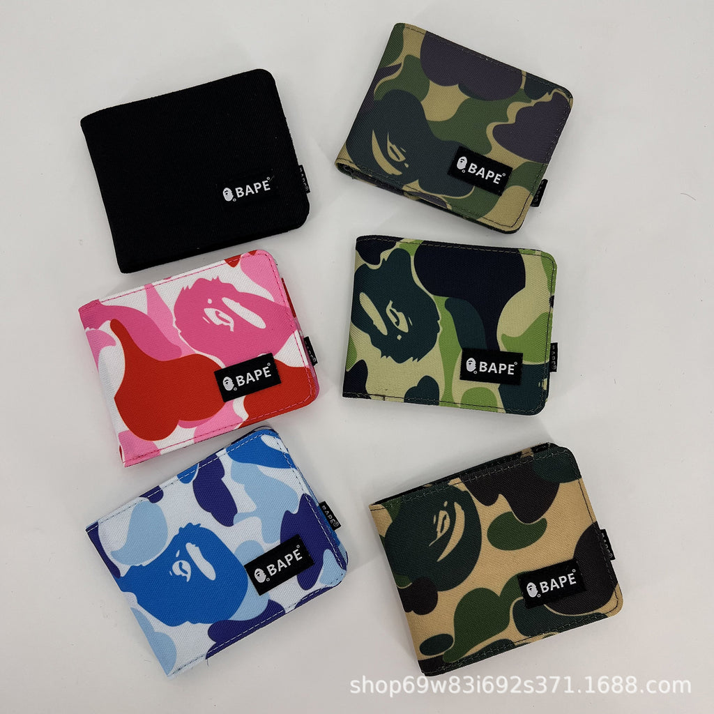 BAPE Camo Ape Head Bifold Wallet Mini Multi Color Canvas Card Holder