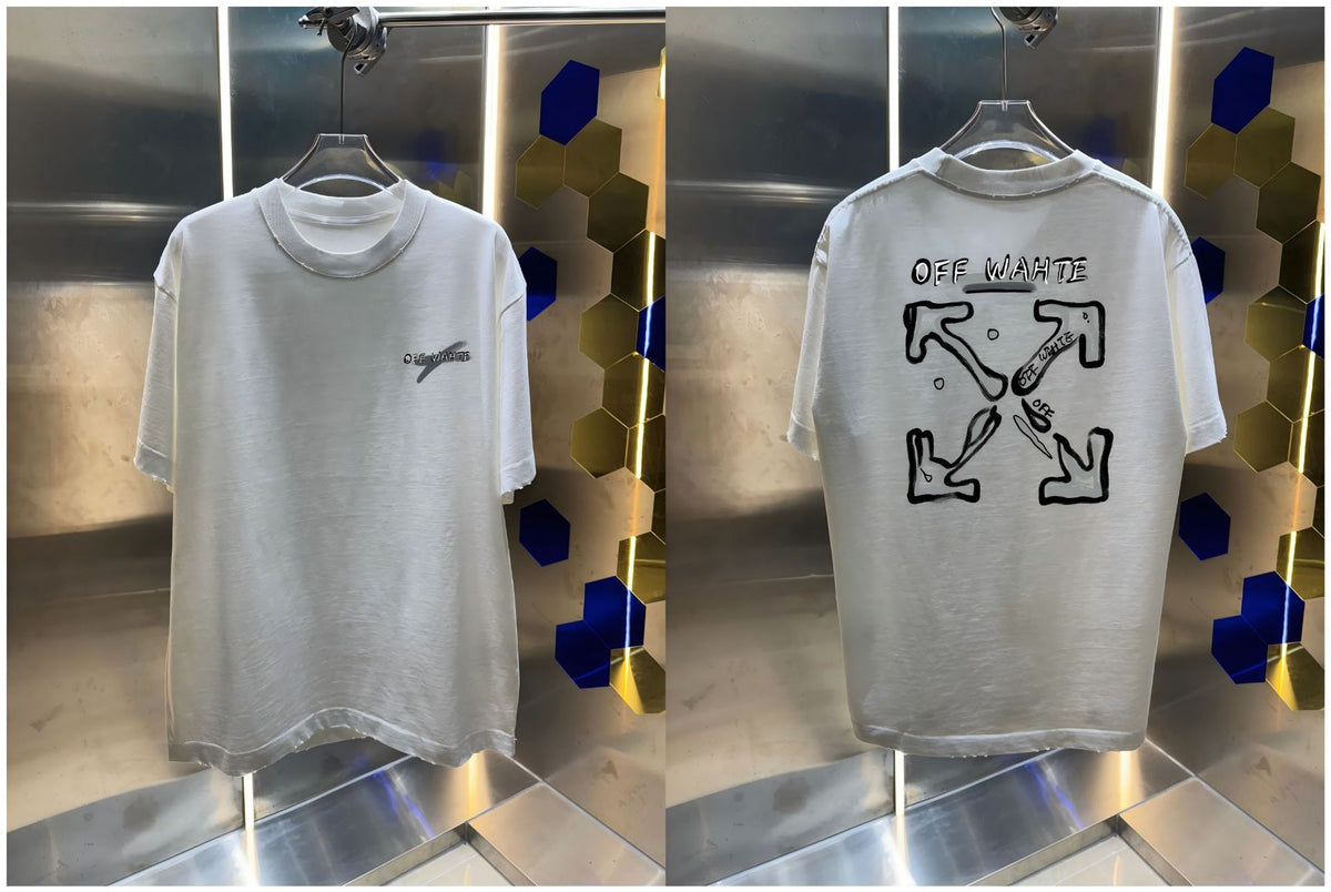 Off-White Washed Distressed Crew Neck Short Sleeve T Shirt Unisex