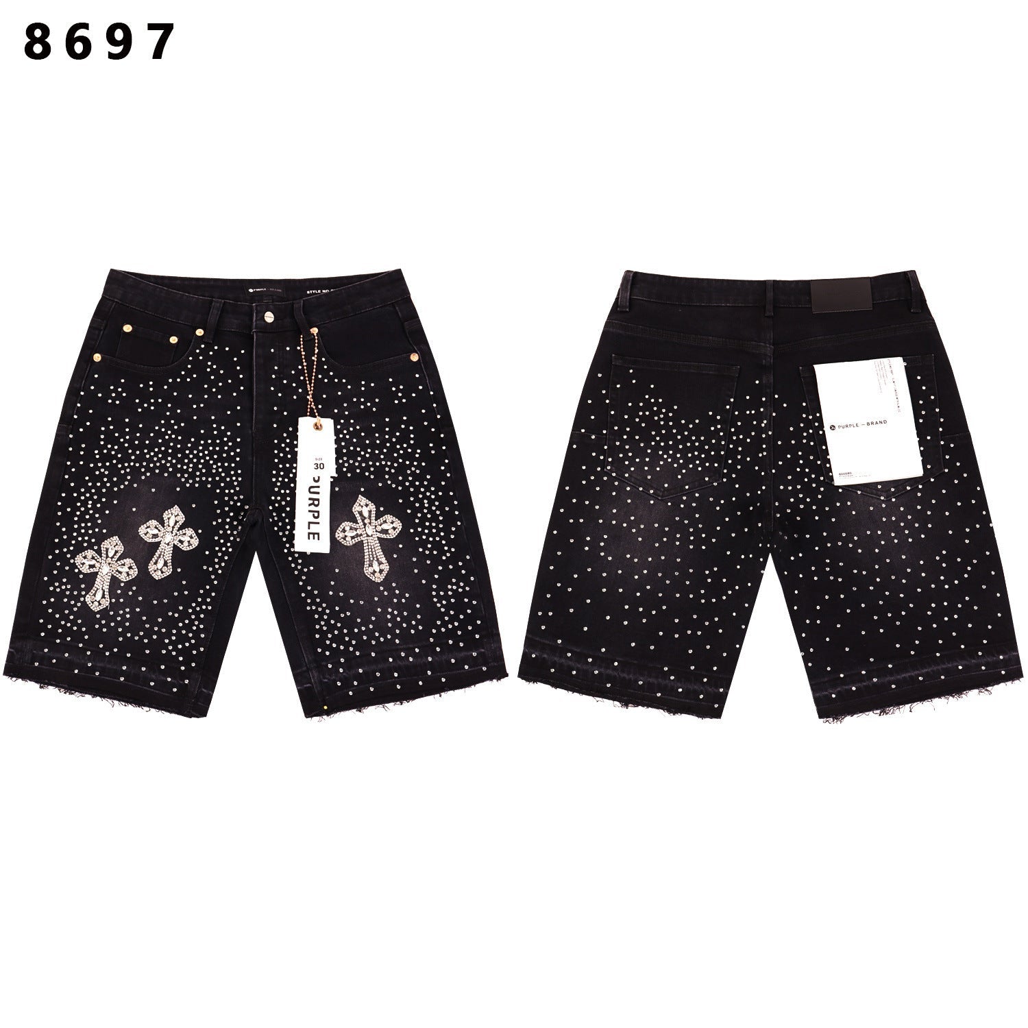 Purple Brand Rhinestone Loose Casual Denim Shorts