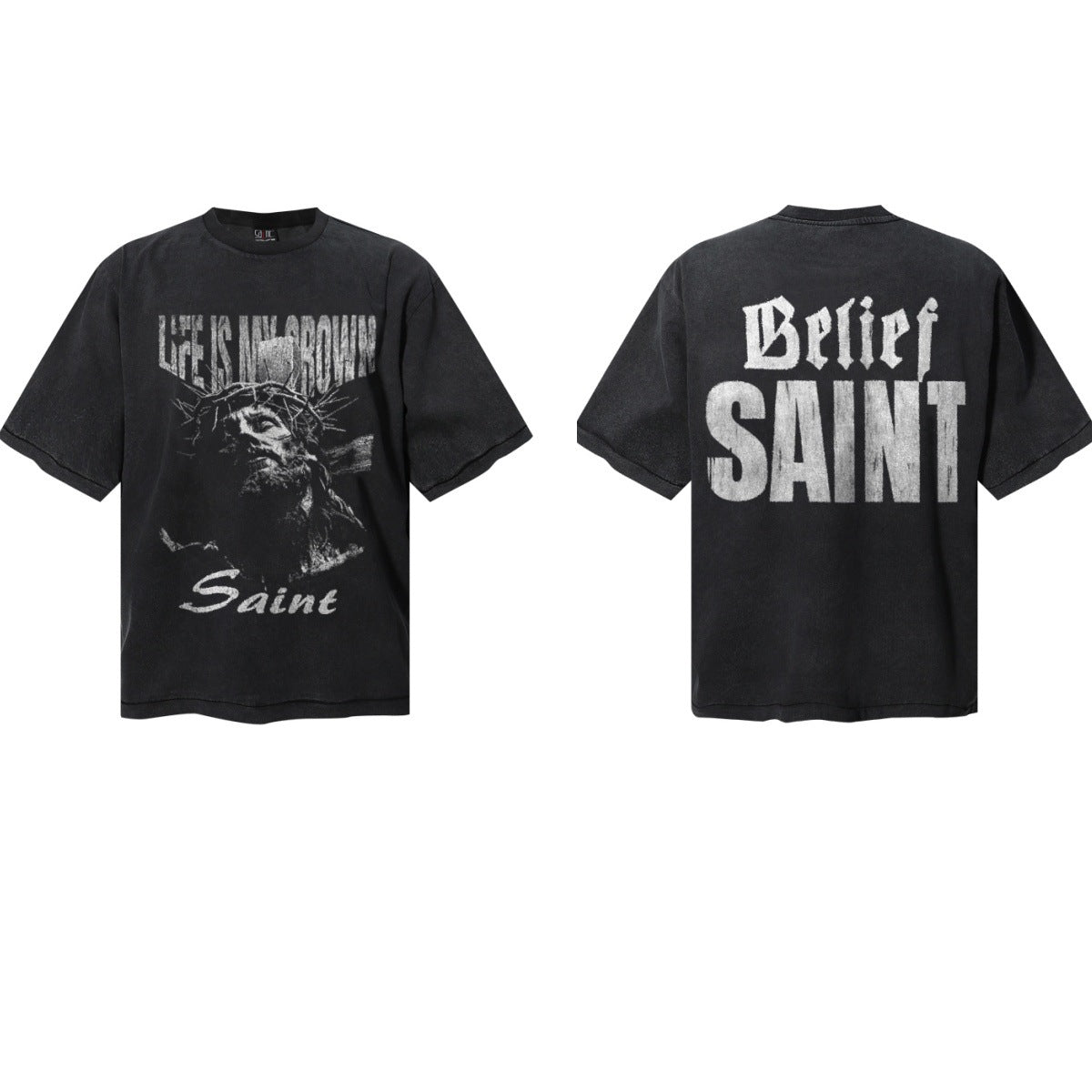 Saint Michael Vintage Washed Graphic Print Loose Streetwear T-Shirt