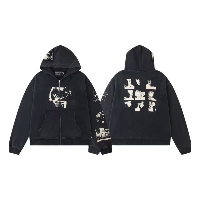 ERD Distressed Washed Vintage Full Zip Hoodie Jacket Unisex