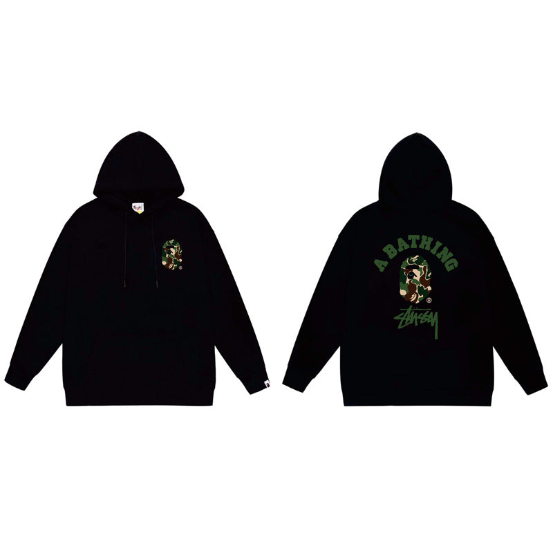 BAPE x Stussy Shark Graphic Hoodie Street Cotton Pullover Sweatshirt