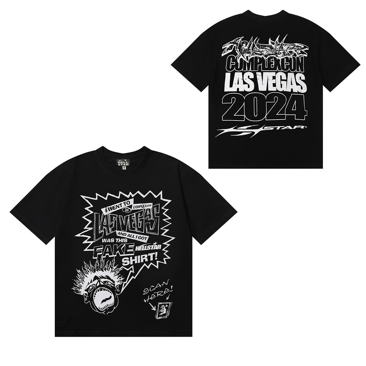 Hellstar Series Vintage Graphic Print Loose Unisex Streetwear T-Shirt