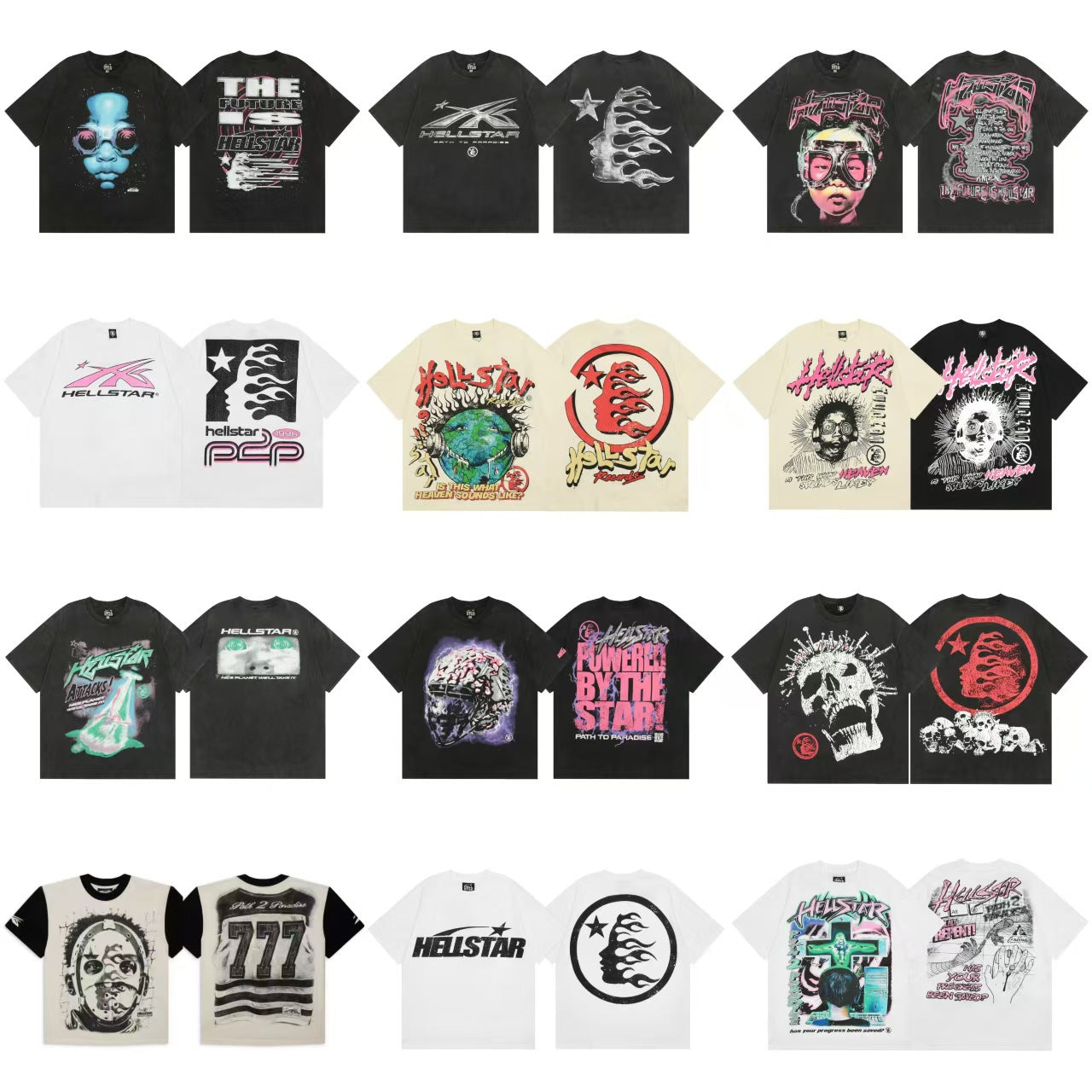 Hellstar Multi‑Graphic Print Crew Neck Short Sleeve Tee Unisex
