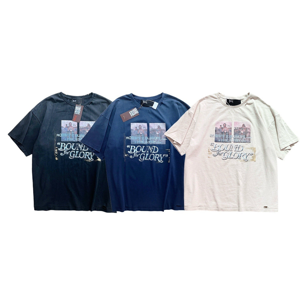 Paly Hollywood Portrait Letter Graphic Crew Neck Unisex T Shirt