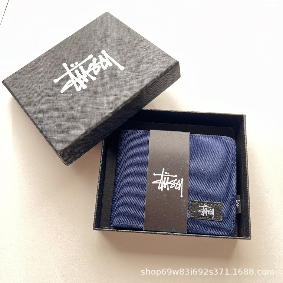 Stussy Canvas Bifold Wallet Multi Pattern Card Holder Coin Purse