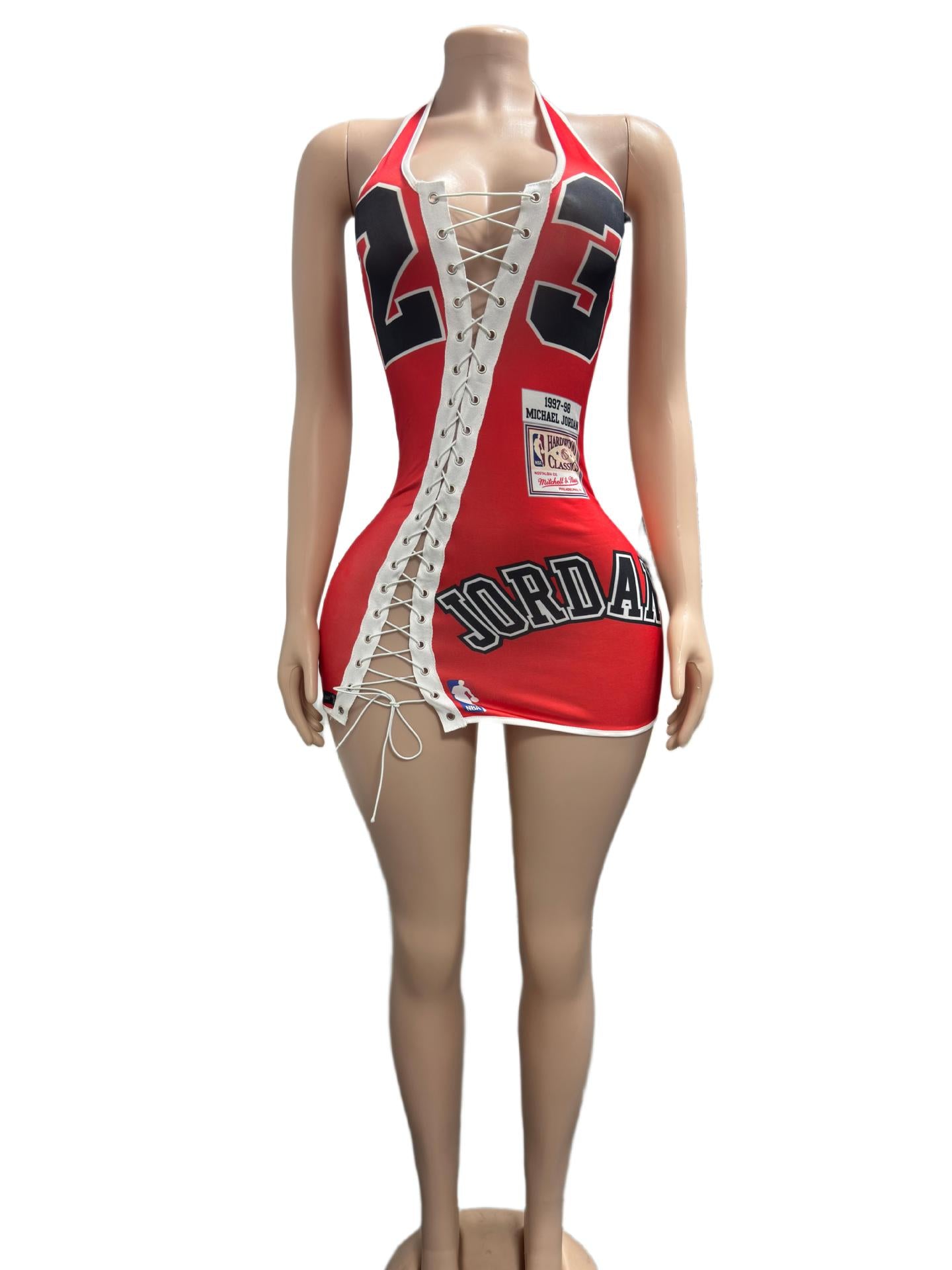 Bulls Lace Up Halter Cutout Bodycon Mini Dress Women