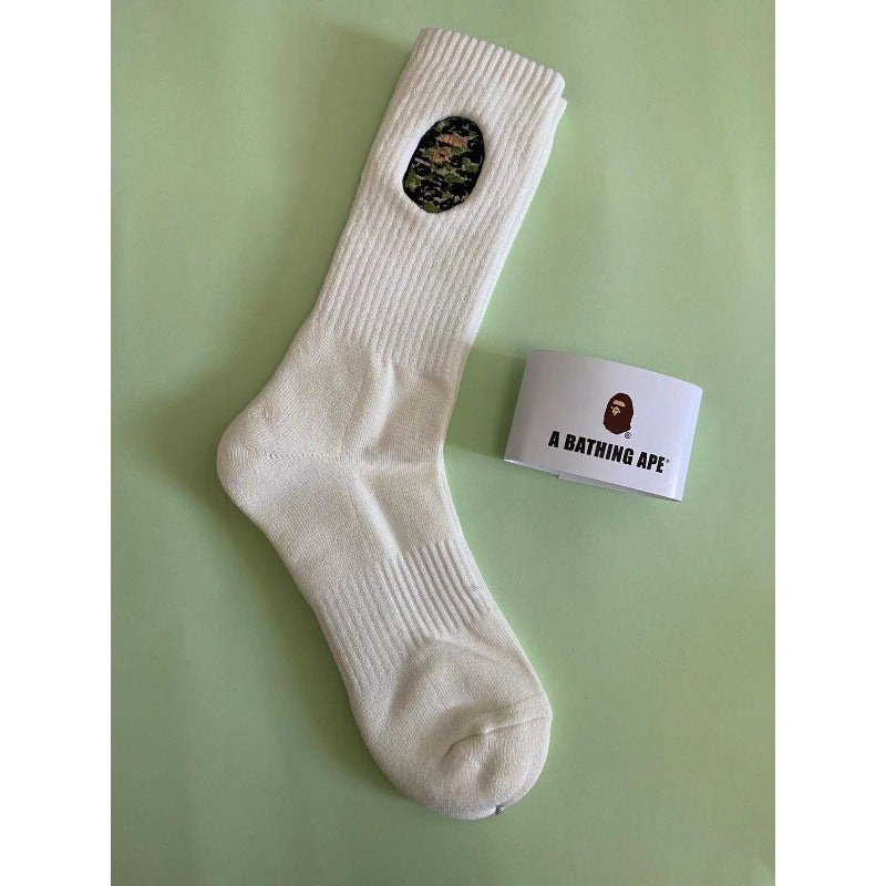BAPE Ape Head Shark Embroidered Ribbed Crew Socks