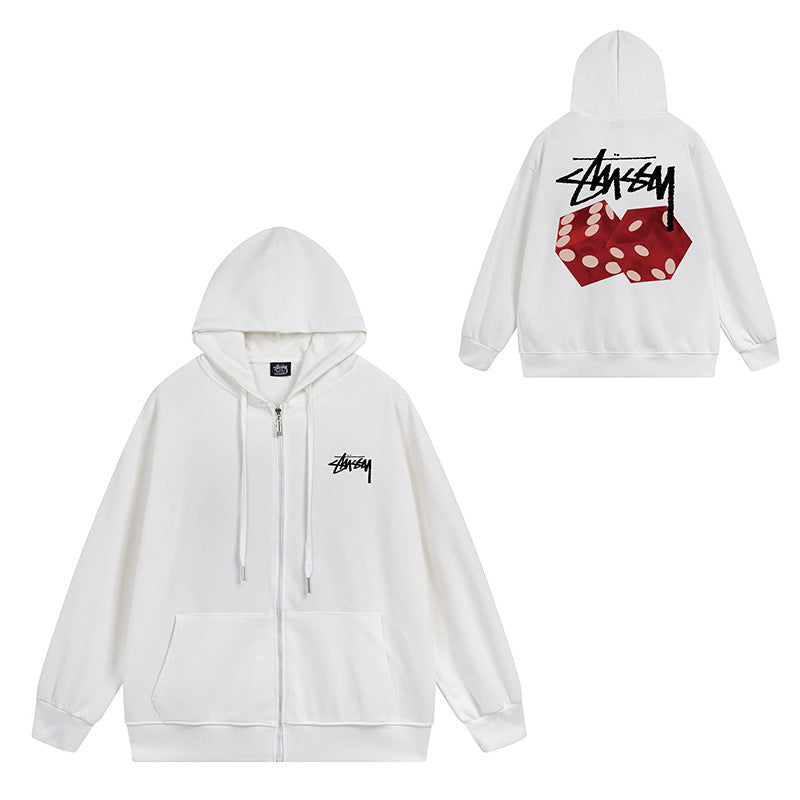 Stussy Graphic Zip Up Hoodie Letter Streetwear Casual Pullover Jacket