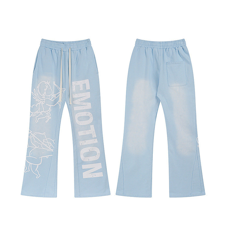 MIXED EMOTION Cupid Letter Print Casual Flare Pants Unisex