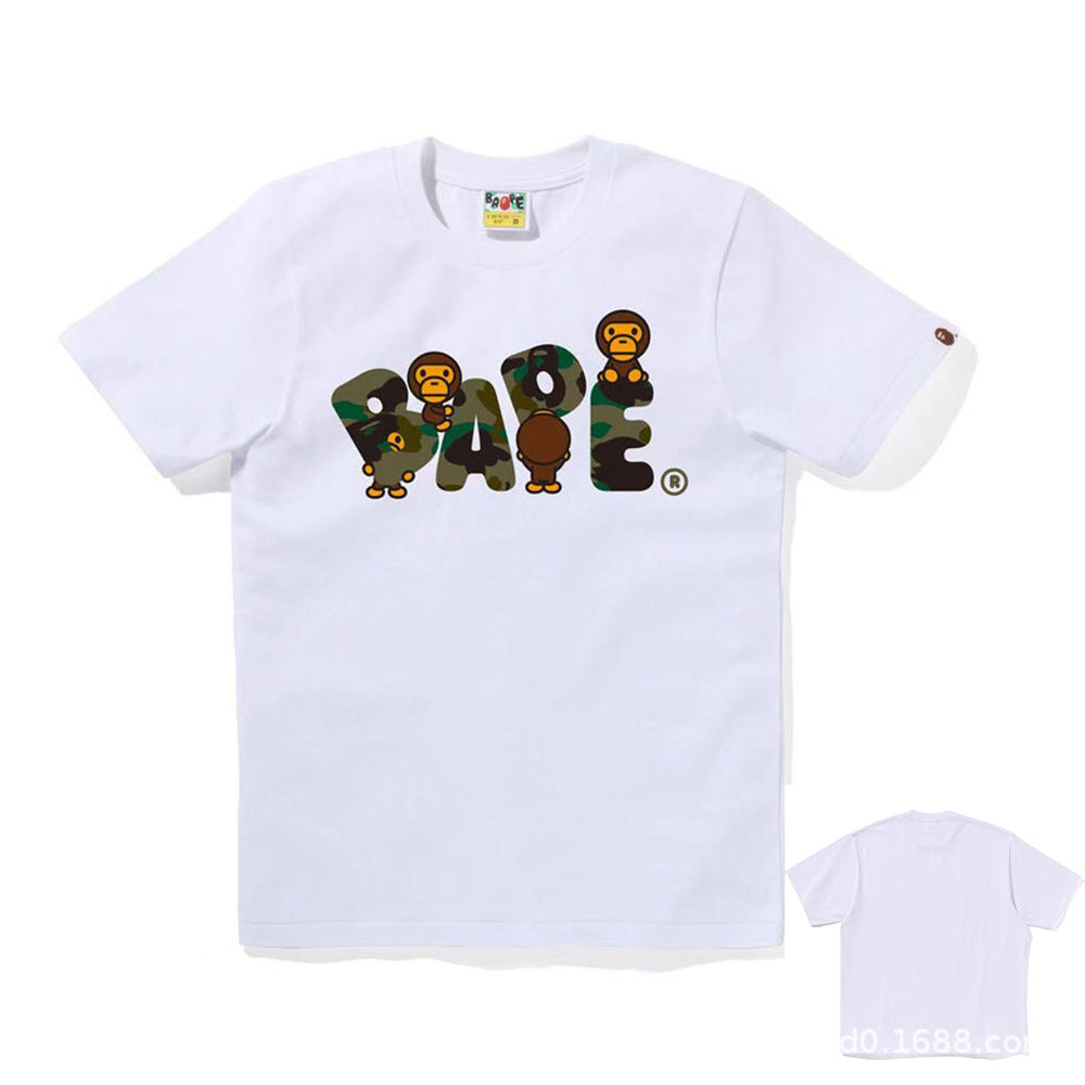 BAPE Shark Ape Head Camo Print Crew Neck Short Sleeve T‑Shirt Unisex