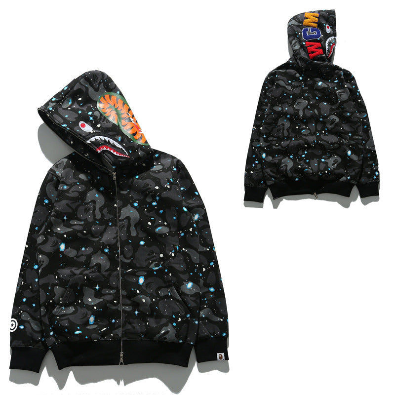 BAPE Shark Camo Print Full Zip Embroidery Streetwear Hoodie Unisex