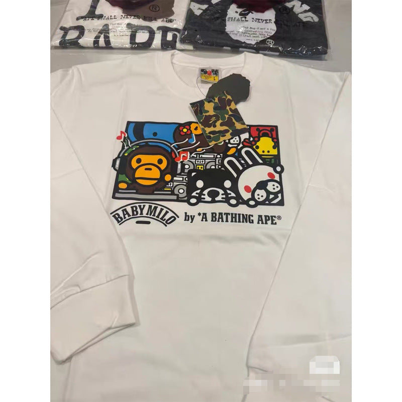 Bape Multi‑Ape‑Head Graphic Oversized Long Sleeve Tee Streetwear