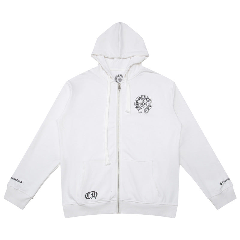 Chrome Hearts Horseshoe Cross Zip Hoodie Floral Sleeve Street Jacket
