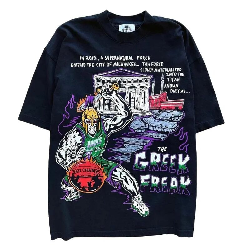 Vintage NBA Team Skelett Grafik Unisex Oversized Streetwear Baumwoll T-Shirt