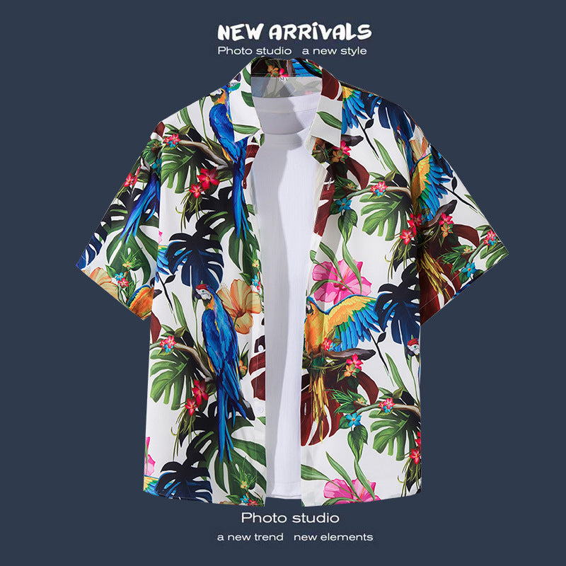 Mens Vintage Tropical Hawaiian Floral Loose Short Sleeve Beach Shirt