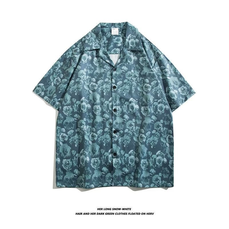 Unisex Vintage Camp Collar Tropical Floral Loose Beach Vacation Shirt 1301-1341