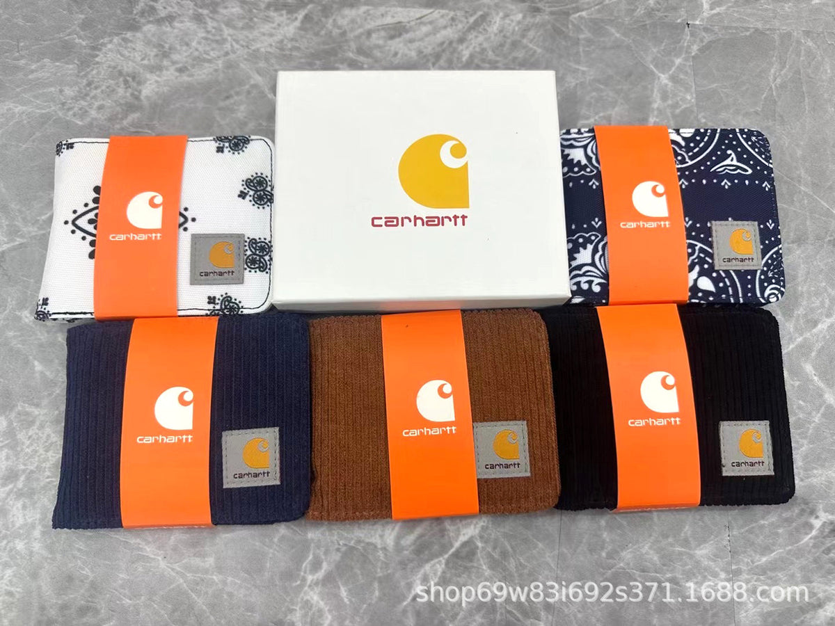 Carhartt Patch Logo Bifold Wallet Canvas Corduroy Paisley Card Holder