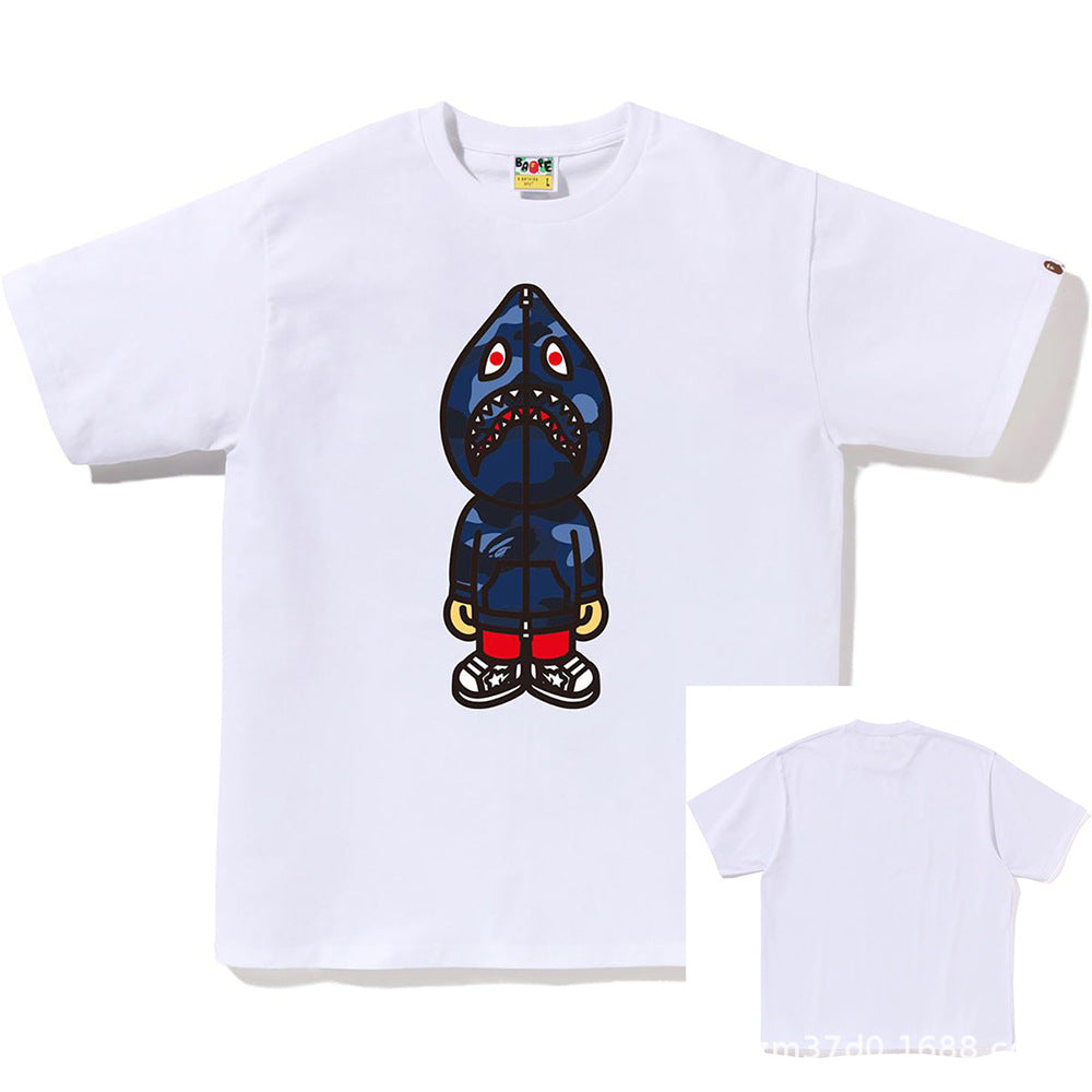 BAPE Shark Ape Head Camo Print Crew Neck Short Sleeve T‑Shirt Unisex