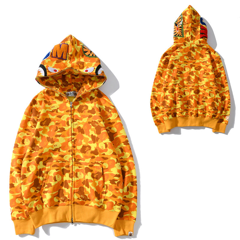 BAPE Shark Camo Print Full Zip Embroidery Streetwear Hoodie Unisex