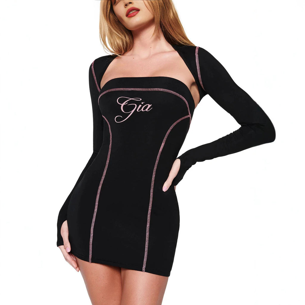 I.AM.GIA Contrast Strap Long Sleeve Bodycon Mini Dress Women
