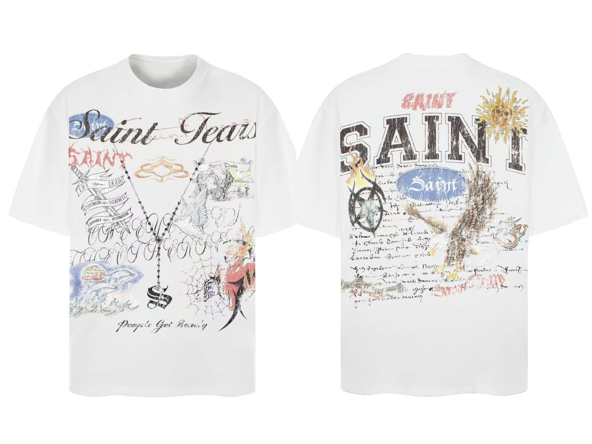 Saint Michael Vintage Multi‑Graphic Oversized Tee Streetwear Unisex