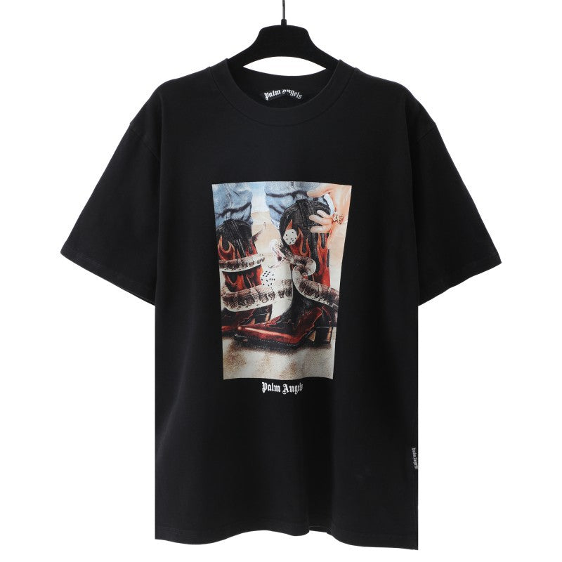 Palm Angels Graffiti Flame Palm Tree Graphic Oversized Tee Streetwear