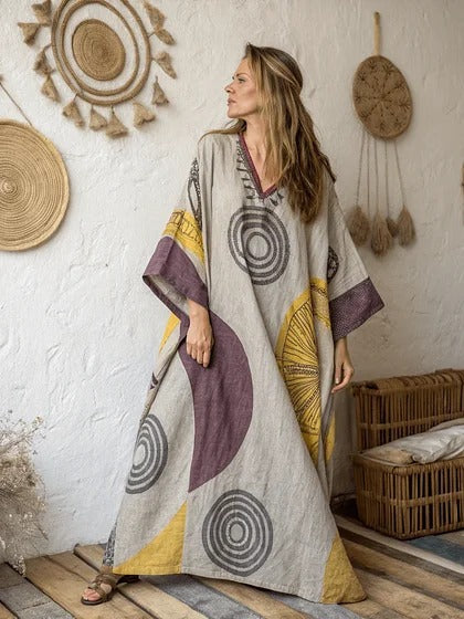 Women Boho Diagonal Striped Off Shoulder Loose Kaftan Maxi Beach Dress
