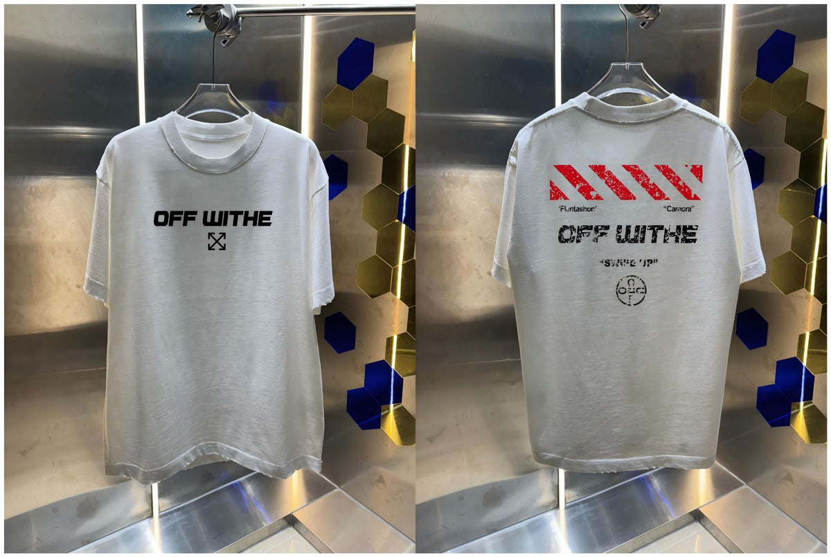 Off-White Washed Distressed Crew Neck Short Sleeve T Shirt Unisex