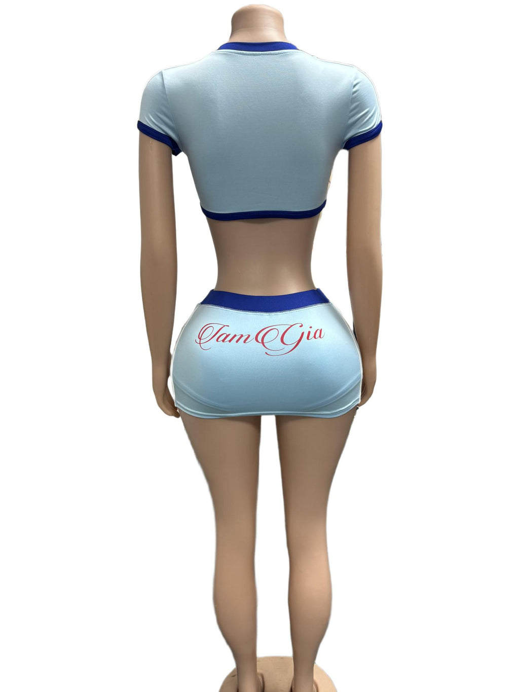 I.AM.GIA Contrast Trim V Neck Crop Top Mini Skirt 2 Piece Set Women