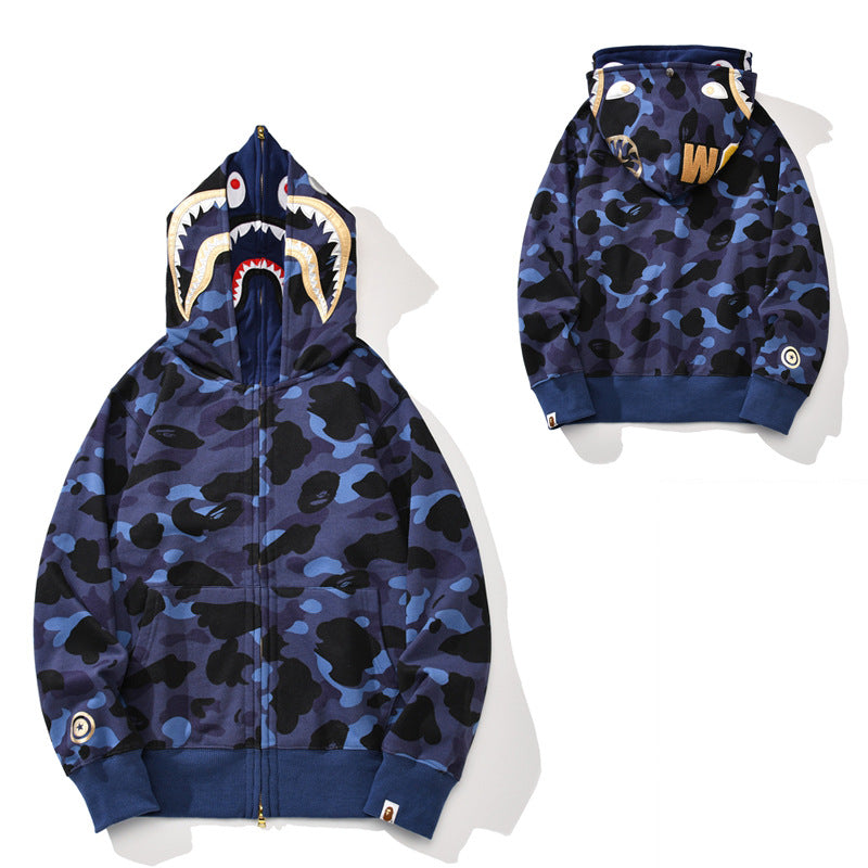 BAPE Shark Camo Print Full Zip Streetwear Hoodie Unisex