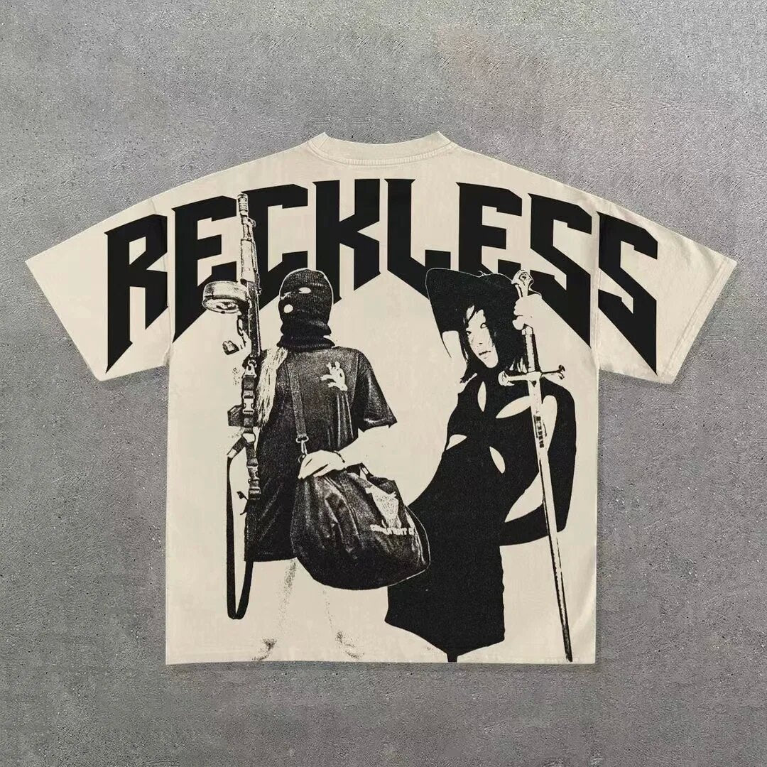 Y2K Punk Gothic Skimaske Grafik Unisex Oversized Streetwear T-Shirt