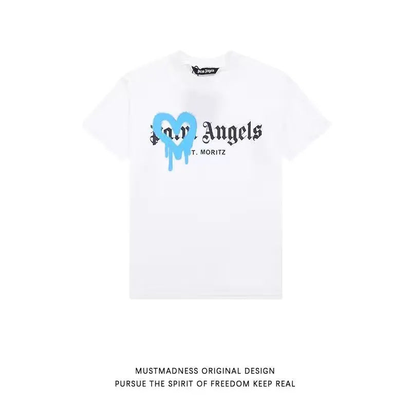 Palm Angels Heart Letter Graphic Short Sleeve Tee Streetwear Unisex