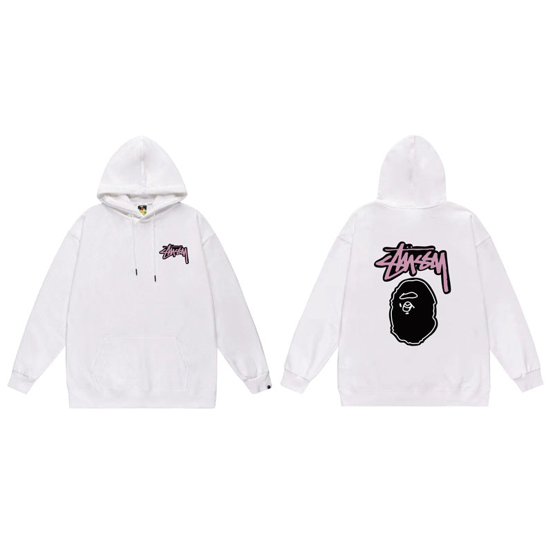 BAPE x Stussy Shark Graphic Hoodie Street Cotton Pullover Sweatshirt
