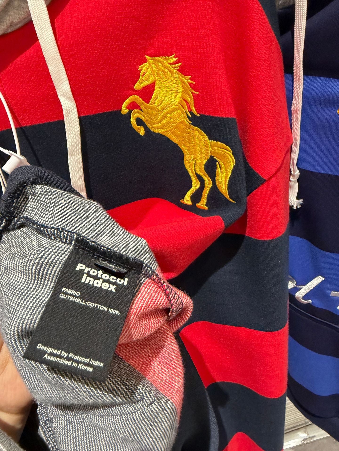 Protocol Index Striped Horse Embroidery Hoodie Rugby Sweatshirt Unisex